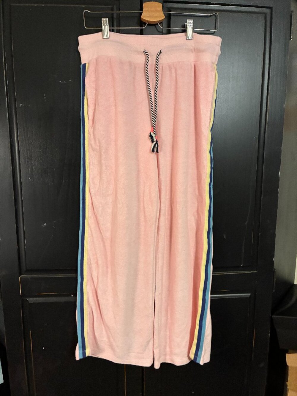 Sundry Sweatpants Terrycloth Women M White Pink Wide leg Striped